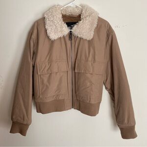 Hollister Beige Jacket with Plush Shearling Collar